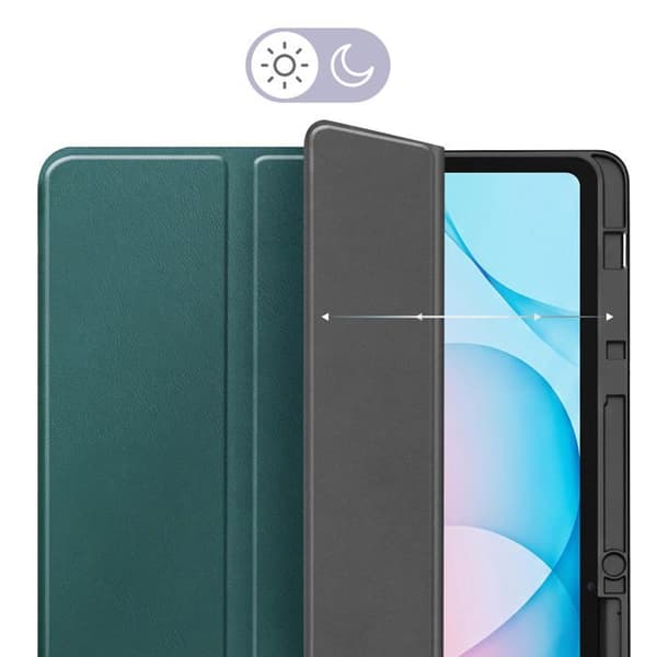 Samsung Galaxy Tab S12 Plus -kotelo, jossa on tuki ja kynätasku, kuusenvihreä Grön