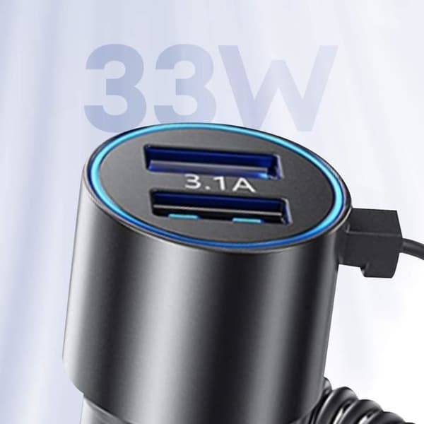 Cigarettænderoplader 2x USB og 3 i 1 kabel Strøm 33W Wekome Sort Svart