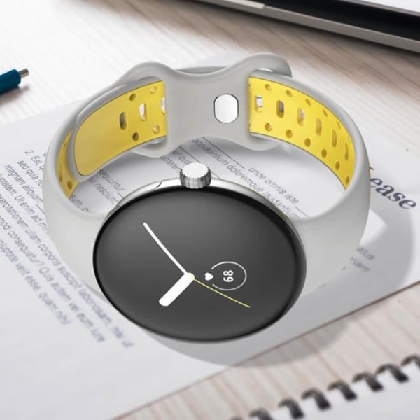Armband - AVIZAR - Google Pixel Watch - Bicolor Silikon - Mjuk - Grå och Gul Grå