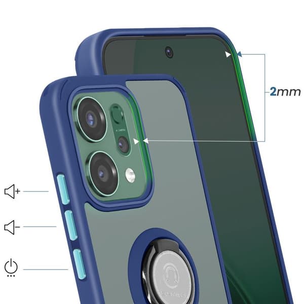Cover til Oppo Reno 14 med ringstøtte og magnetisk fastgørelse i blå Blå