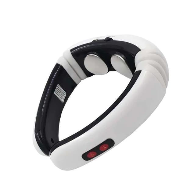 Elastisk nackmassageapparat - AVIZAR - 3D Smart Fit - Elektriska impulser - Magnetisk dragning - Vit Vit