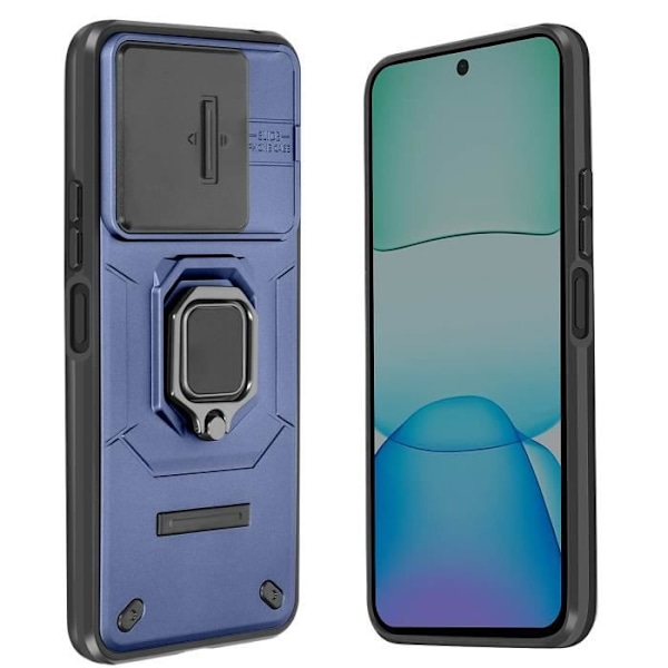 Coque för Xiaomi Redmi 13 med ringstöd och glidande kameraskydd i blå natt. Blå