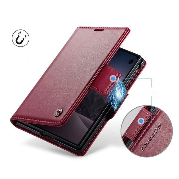 iPhone Duo Læder Effekt Tegnebog Etui med Støtte og Anti-RFID CaseMe Bordeaux Röd
