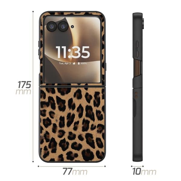 Leopardfodral för Motorola Razr 70 Ultra Skydd Fällbart Bimaterial Mörkbrun brun