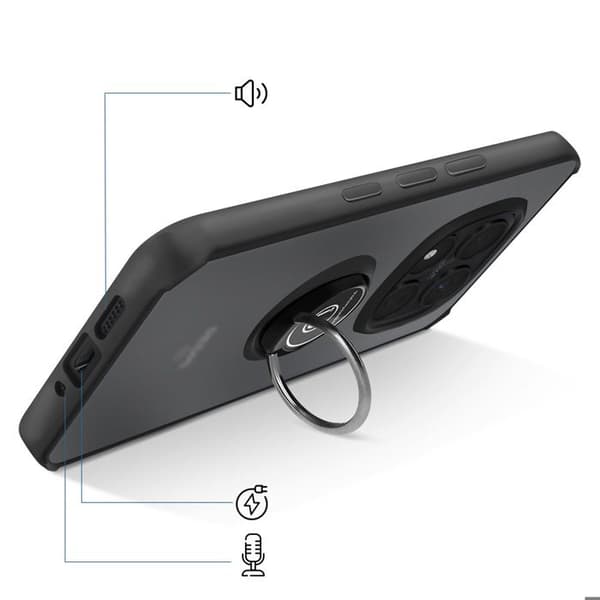 Cover til Redmi Note 15 Pro Plus med magnetisk ring og frostet sort finish Svart