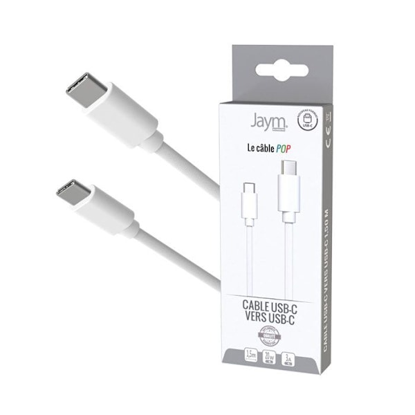 USB-C till USB-C 3A PD 20W Laddning och Synkronisering Collection POP 1,5m Jaym Vit Vit