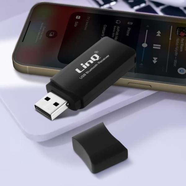 USB-Bluetooth-äänisovitin - 3,5 mm:n liitin LinQ handsfree-sarjan toiminto Musta