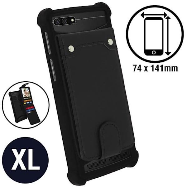 Smartphone-fodral - Universell - Svart silikon - 5,0" till 5,3" - Mjuk - Kortfack Svart