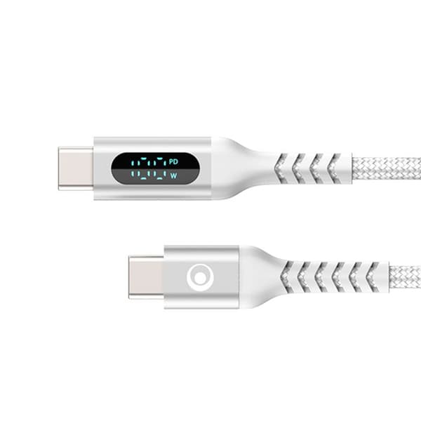 USB-C-kabel - BIGBEN - PD 100W 2m - Digital effektdisplay - Flätad nylon - Vit