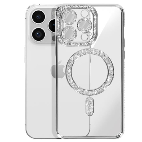 Coque Diamant for iPhone 14 Pro MagSafe Kontuuri Strass Hopea Grå