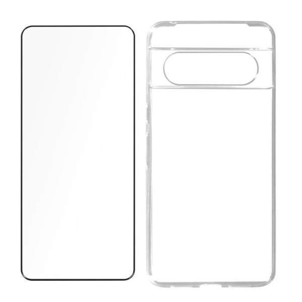 Etui til Google Pixel 8 Silikone Gel og hærdet glas Beveled Edge Black Svart