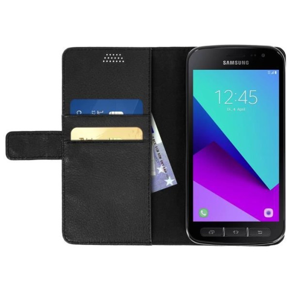 Etui Housse Portefeuille - AVIZAR - Samsung Galaxy Xcover 4/4S - Eco-læder - Sort - Fleksibel Svart