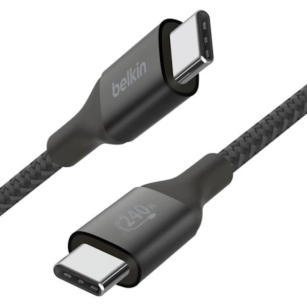 USB C-kabel - BELKIN - BoostCharge - 240W - 2m - Flettet nylon - Hurtig opladning Svart