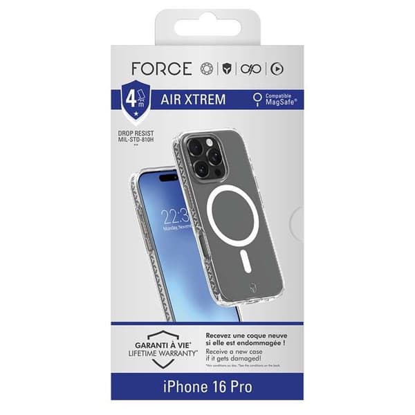 MagSafe-skal - FORCE CASE - iPhone 16 Pro - Stötsäker 4m - Transparent - Livstidsgaranti Vit