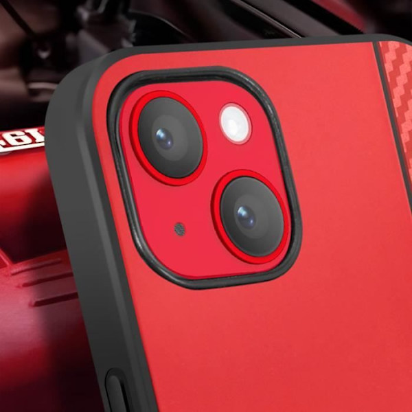 Kotelo iPhone 14 Prolle Bi-material Carbon Effect -yhteensopiva QI Ferrari Red