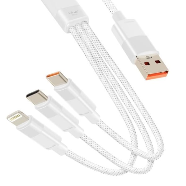 USB til Lightning + 2 USB-C kabel - LINQ - 60W hurtig opladning - Længde 1,2m - Hvid Vit