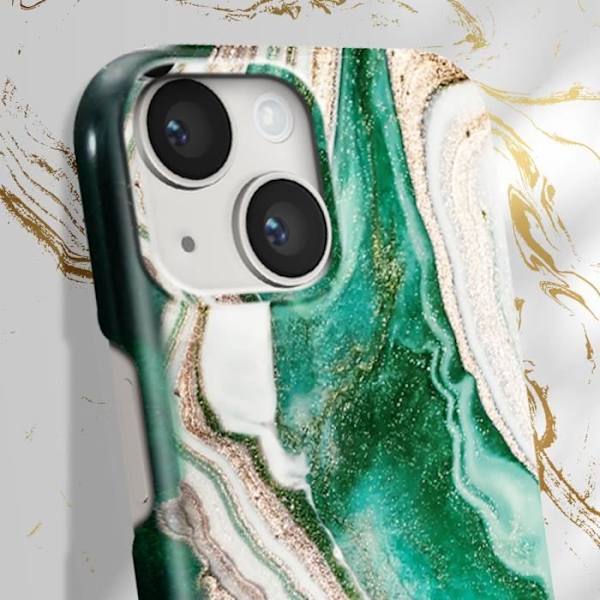 iPhone 14 Plus -kotelo marmoroitu Ylellinen Ultraohut Kultainen Jade Marble iDeal of Sweden Tummanvihreä