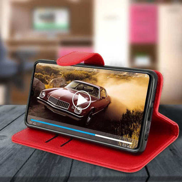 Housse Portefeuille - AVIZAR - Huawei P30 - Silikone Gel - Rød - Video Støtte Röd