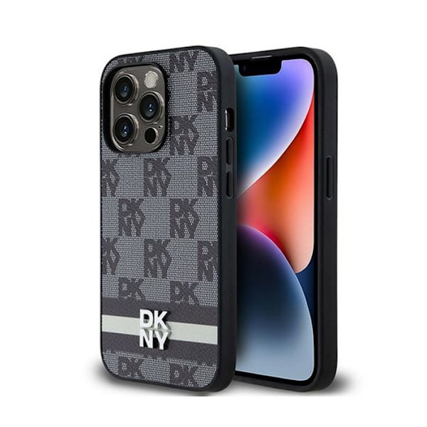 DKNY Mono Mönster Check Läder och tryckta ränder - iPhone 14 Pro Fodral (svart)