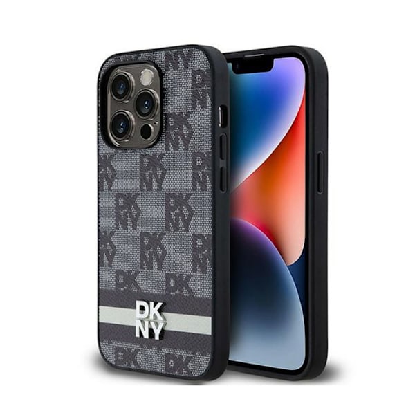 DKNY Mono Mönster Check Läder och tryckta ränder - iPhone 14 Pro Fodral (svart)