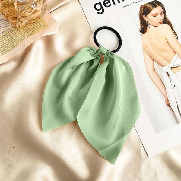 Elastisk tørklæde - AVIZAR - Ensfarvet satin - Salviegrøn - Behagelig - Elegant Grön