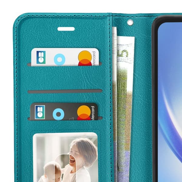Plånboksfodral för Galaxy A34 5G med videostöd och handledsrem Mayaxess Turkos Blå