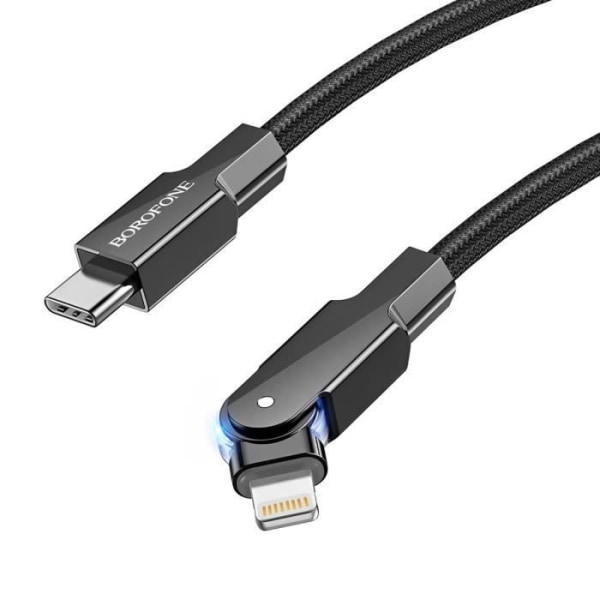 USB C till Lightning-kabel 27W Snabbladdning Flätad 1,2m Roterbar 180 Borofone Svart