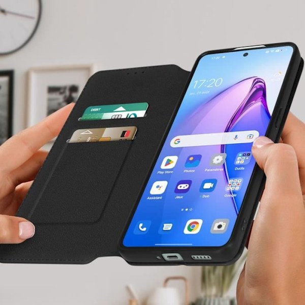 AVIZAR Fodral till Oppo Reno 8 Pro 5G - Svart - Flip-korthållare Videostöd Svart