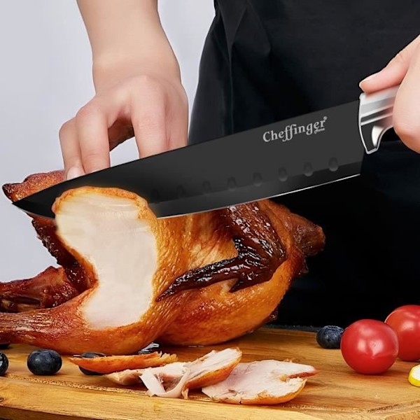 Knivsæt - Cheffinger - 6 stykker - Rustfrit stål - Magnetisk æske - Sort Svart
