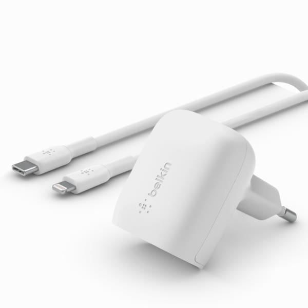 TELEFONI, Smartphonetelefontillbehör, batteriladdare, Belkin 20w Pd hemladdare Usb-c-ltg Egenskaper Typologi