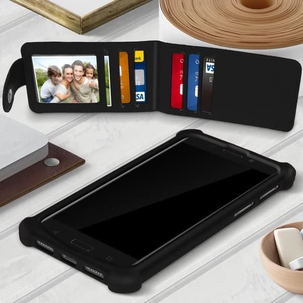 Smartphone Case 4,7" til 5,0" Universal Silikone Case Kortholder - Sort L Svart