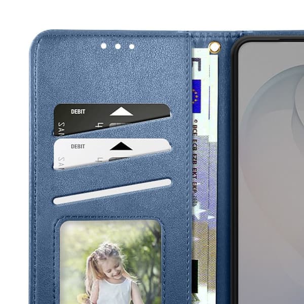 Pungetui til Galaxy S26 med magnetisk trykknap og natblå håndledsrem Blå