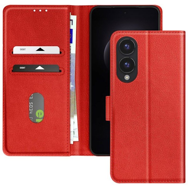 Etui til Samsung Galaxy S25 Edge Klap Pung og Videostativ Rød Röd