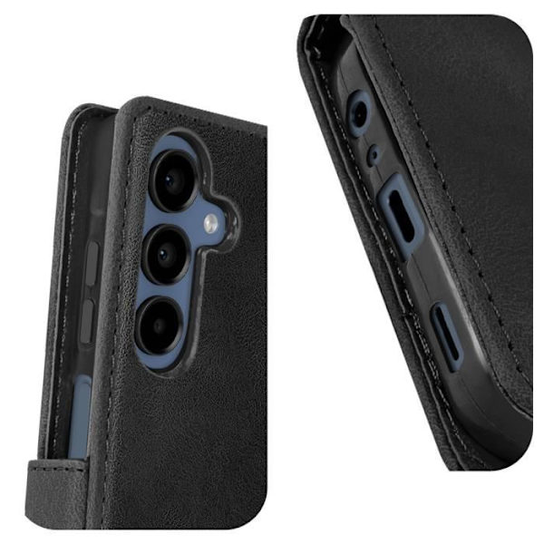 Kotelo Samsung Galaxy A15 5G Flower Wallet -lompakolle mustalla rannehihnalla