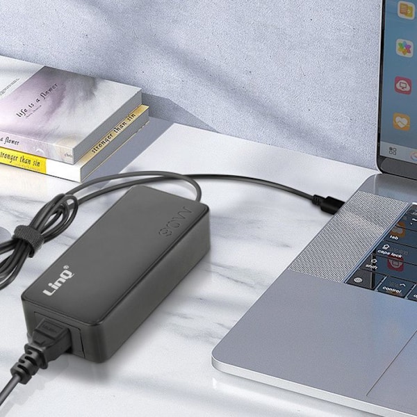 USB C Strømforsyning Oplader til Laptop Strømforsyning 90W LinQ Svart