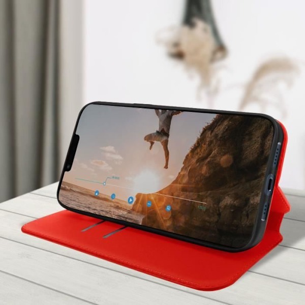 Folio cover - AVIZAR - iPhone 14 - Fuld beskyttelse - Stand funktion - Kortholder Röd