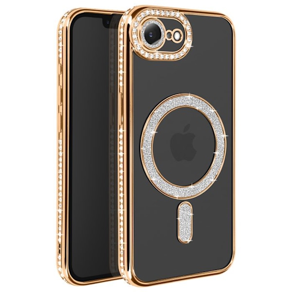Coque Diamant pour iPhone 16e MagSafe Contour Strass Dorée Gul