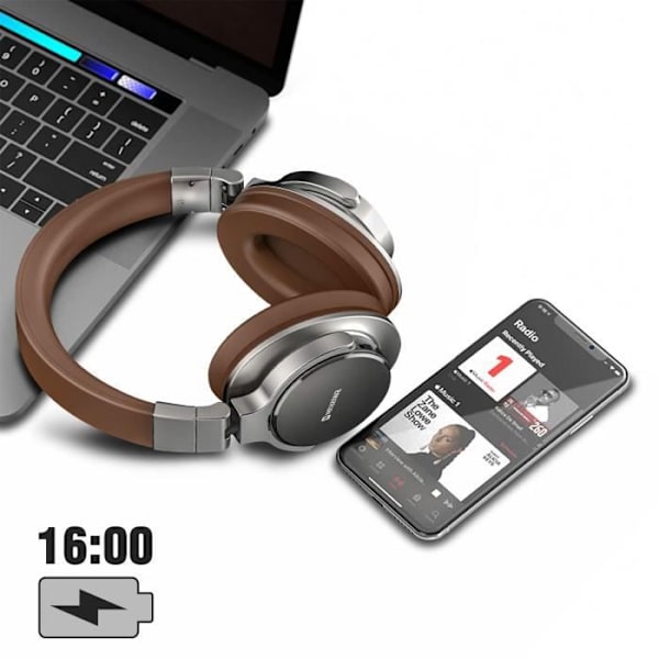 Bluetooth-hörlurar - SWISSTEN - Jumbo - Extra-Bass - IPX3 vattentät - Vikbar kastanj