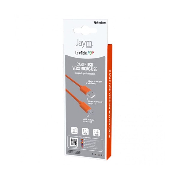 Micro-USB til USB-A 2,4A Opladning og Synchronisering Collection POP 1,5m Jaym Orange