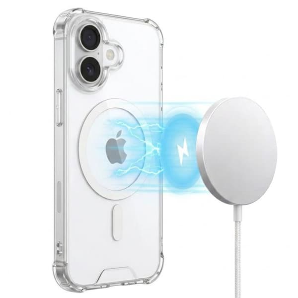 MagSafe-kuori iPhone 16 Plus: Iskunkestävä kulmabumperi, läpinäkyvä Vit