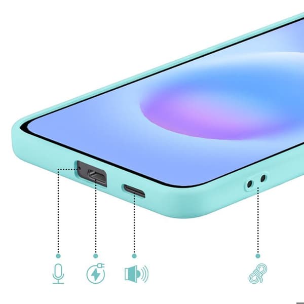 Silicone Soft-Touch-fodral för Galaxy A57 med turkos mikrofiberfoder Blå