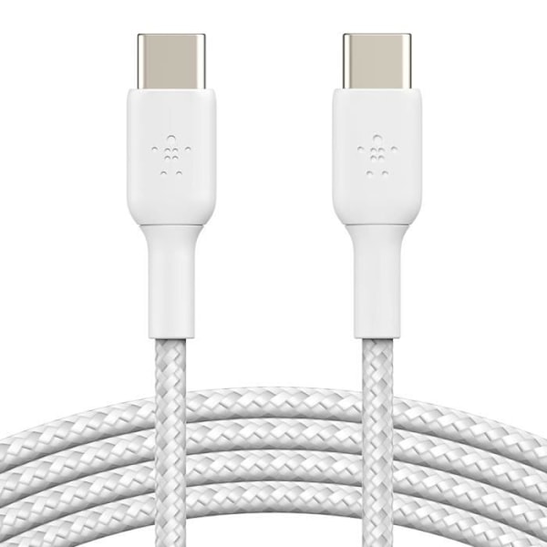 Pack av 2 USB C-kablar med Power Delivery 60W Certifierad USB-IF Nylonflätad Belkin Vit Vit
