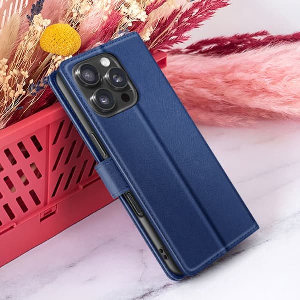 Plånboksfodral för iPhone 16 Pro med Stödfunktion och Magnetflik Zanaé Mörkblå Blå