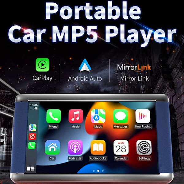 7" Kosketusnäyttö CarPlay Wi-Fi-yhteydellä GPS:llä / Android Auto / MP5-soitin Musta