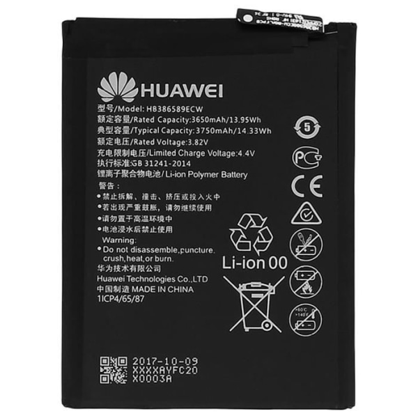 Huawei HB386589ECW Originalt Huawei P10 Plus Li-Ion batteri 3750mAh sort