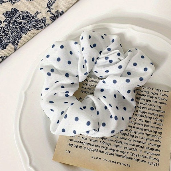 Chouchou Klassisk til Hår i Blødt Bomuld med Retro Chic Dots Mørkeblå Hvid / Blå Vit