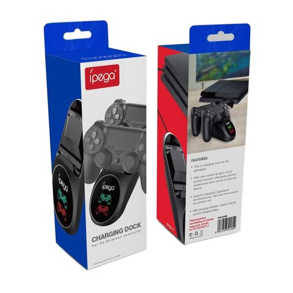 Opladningsstation til dobbelt PS4-controller Model 9180 med LED-indikator Ipega Sort Svart