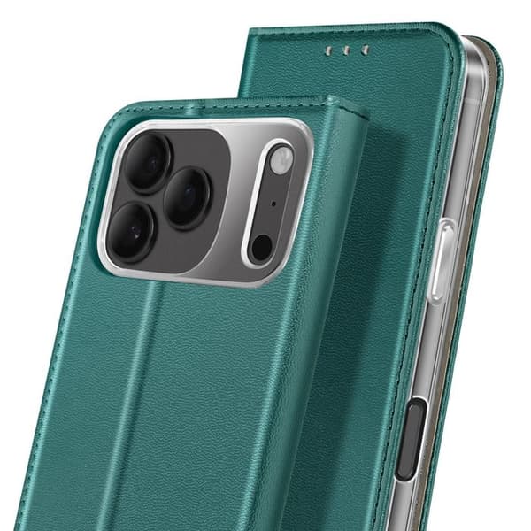 Folio-kotelo - AVIZAR - iPhone 17 Pro - Vihreä samettikangas - Korttipidike - Videotuki Grön