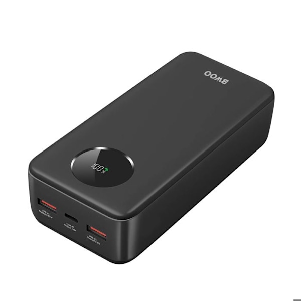 Ekstern batteri 30000mAh USB-C og 2x USB LCD-skærm Bwoo Sort Svart