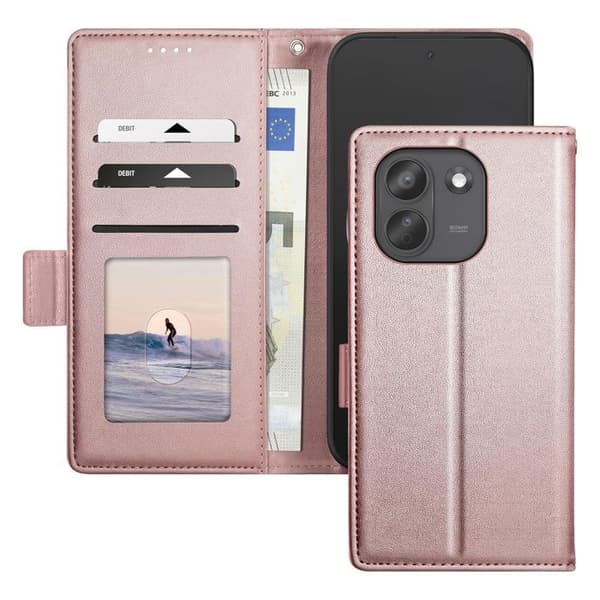 Plånboksfodral för Redmi Note 17 Pro Max Smart Book-serien med stöd i roséguld Roséguld